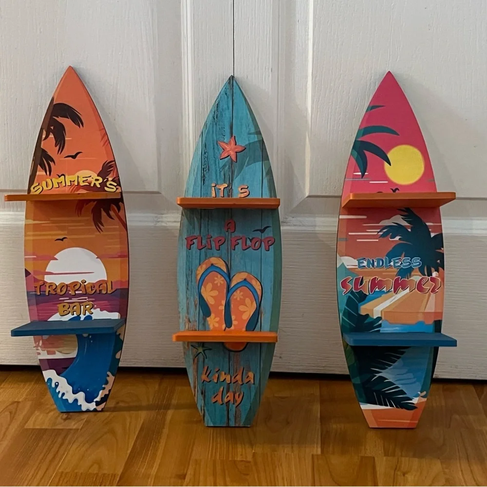 🔥Mini Surfboard Shelves Wooden Wall Hanging Shelves 3 PCs 15.8in X 4.7in- NEW.